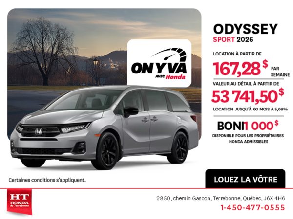 Obtenez la Honda Odyssey 2026 !