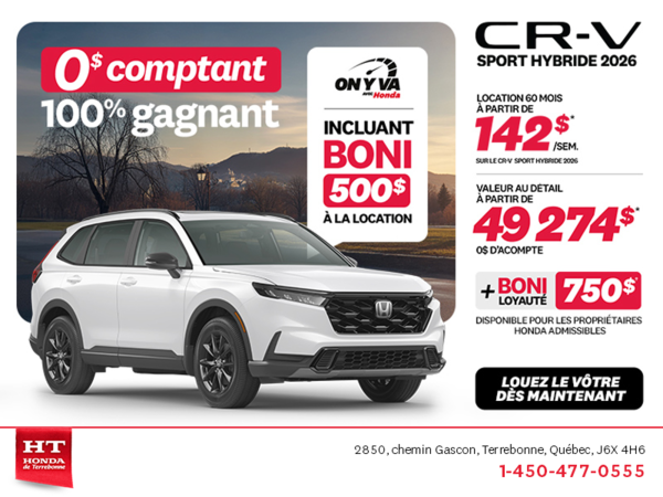 Obtenez le Honda CR-V Hybride 2026!