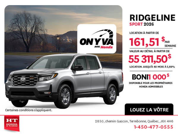 Obtenez le Honda Ridgeline 2026 !