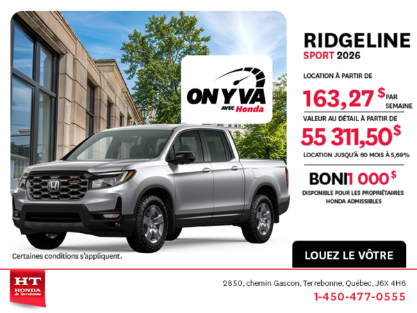 Obtenez la Honda Ridgeline 2026 !