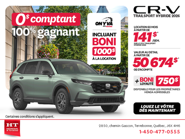 Obtenez la Honda CR-V Hybride 2026!