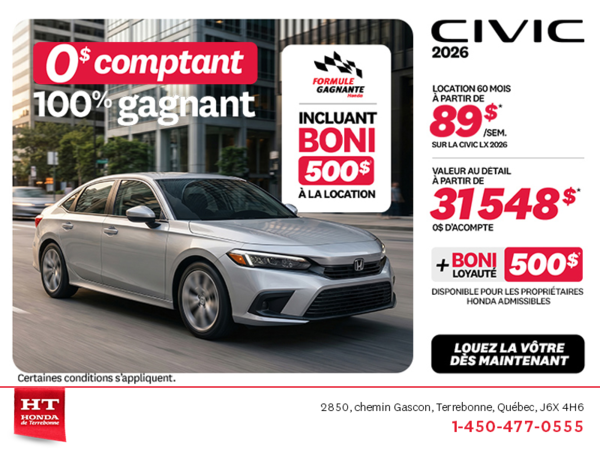 Obtenez la Honda Civic 2026 !