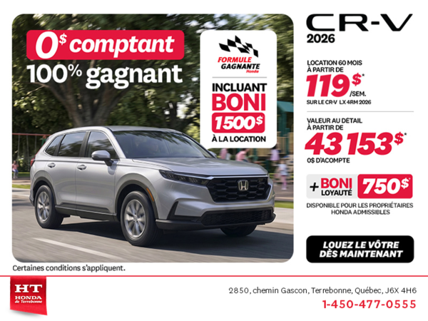 Obtenez la Honda CR-V 2026!