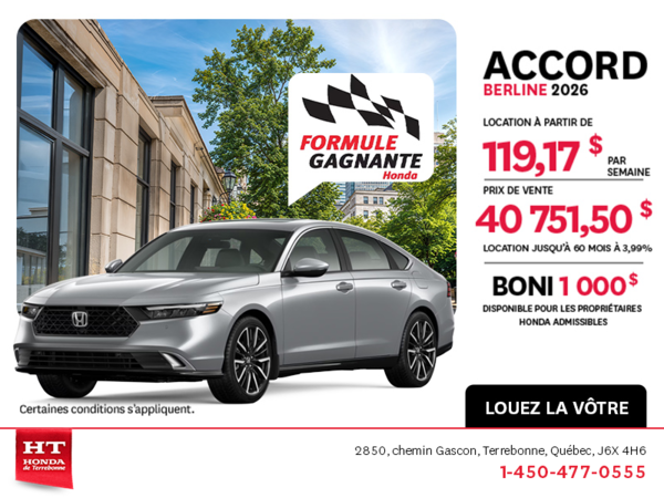 Obtenez la Honda Accord 2026 !