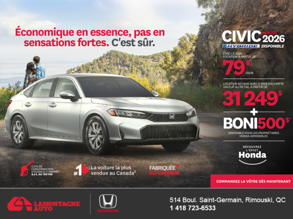 Obtenez le Honda Civic Sedan Hybride 2026 !