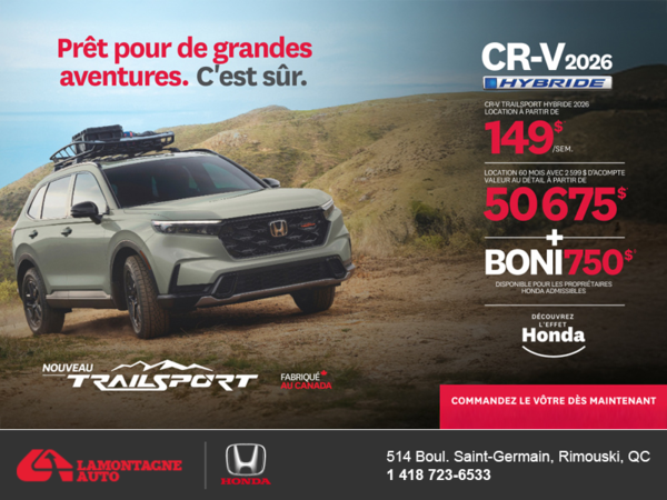Obtenez le Honda CR-V Hybride 2026!