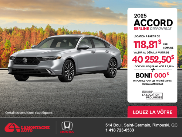 Obtenez la Honda Accord 2025 !