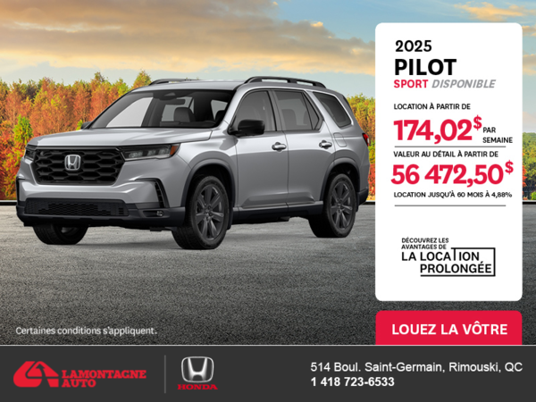 Obtenez le Honda Pilot 2025 !