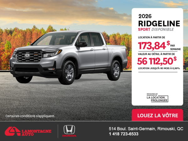 Obtenez le Honda Ridgeline 2025 !