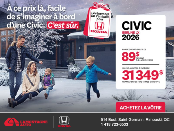 Obtenez le Honda Civic Sedan 2026 !