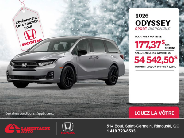 Obtenez le Honda Odyssey 2026 !