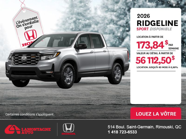 Obtenez le Honda Ridgeline 2026 !