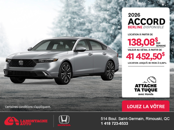 Obtenez la Honda Accord 2026 !