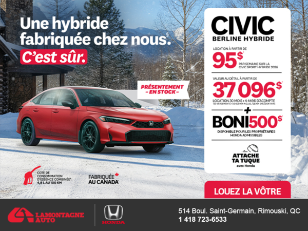Obtenez le Honda Civic Berline Hybride 2026 !