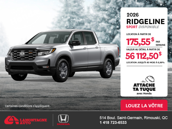 Obtenez le Honda Ridgeline 2026 !