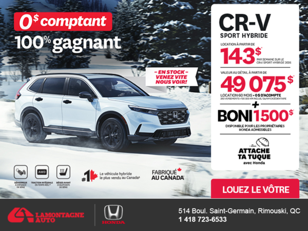 Obtenez le Honda CR-V Hybride 2026!