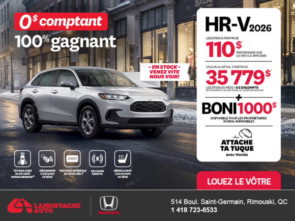 Obtenez le Honda HR-V 2026!