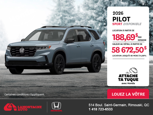 Obtenez le Honda Pilot 2026 !