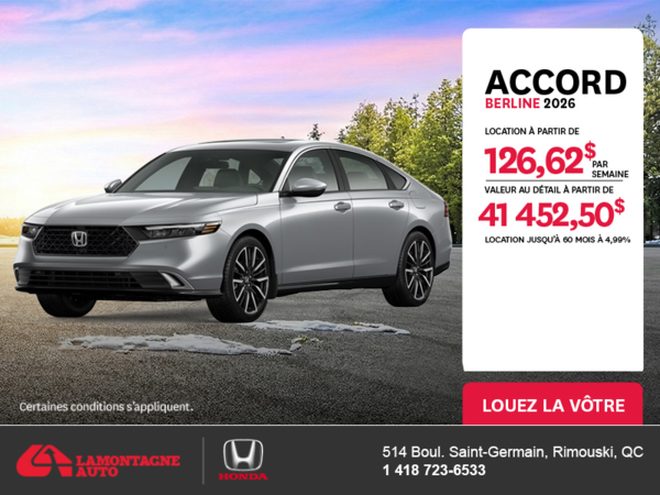 Obtenez la Honda Accord 2026 !