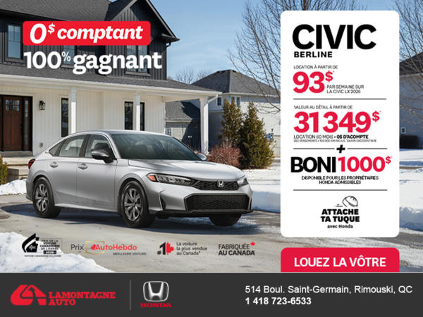Obtenez le Honda Civic Berline 2026 !