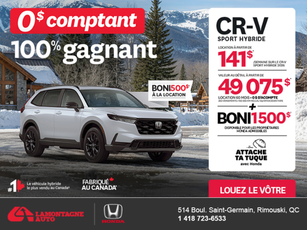 Obtenez le Honda CR-V Hybride 2026!