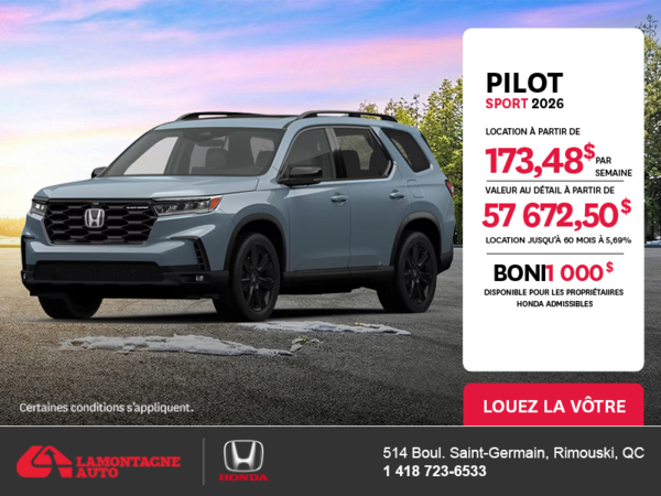 Obtenez le Honda Pilot 2026 !