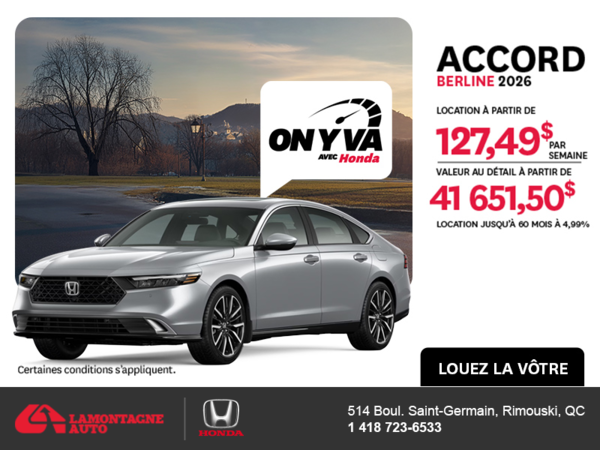 Obtenez la Honda Accord 2026 !