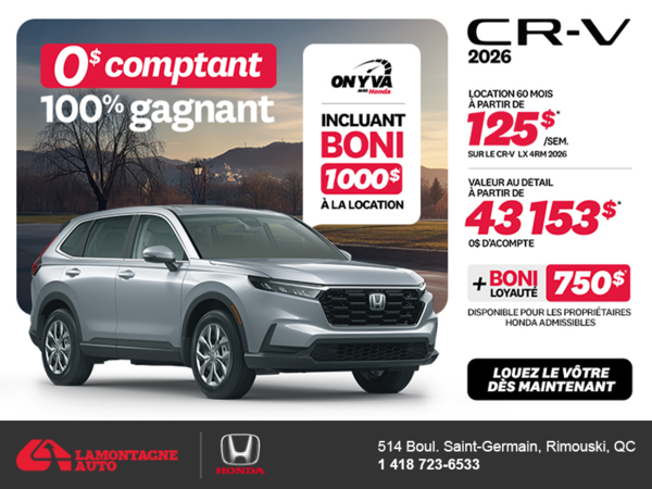 Obtenez le Honda CR-V 2026!