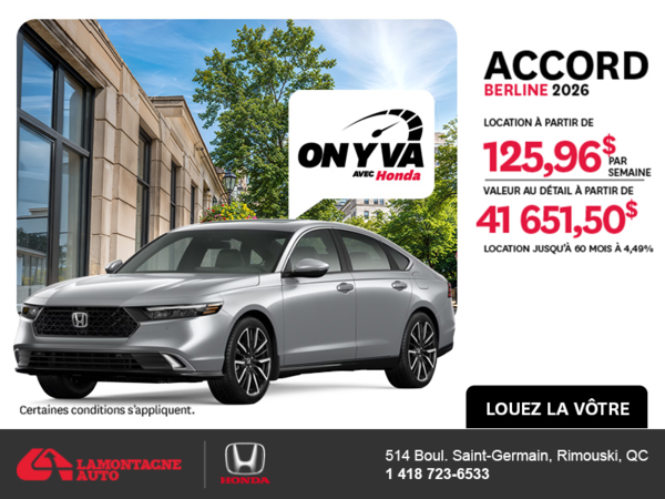 Obtenez la Honda Accord 2026 !