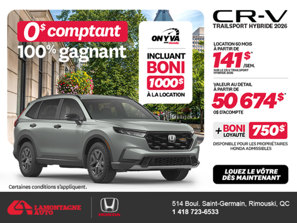 Obtenez le Honda CR-V Hybride 2026!