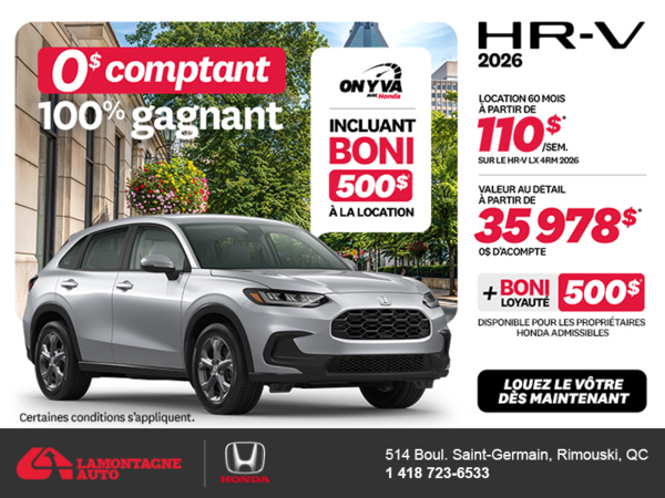 Obtenez le Honda HR-V 2026!