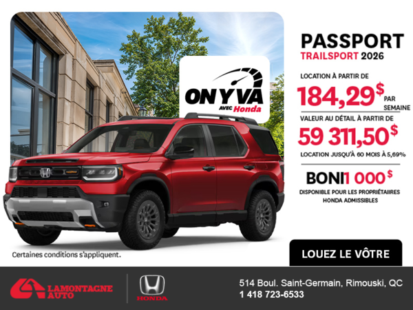 Obtenez le Honda Passport 2026 !