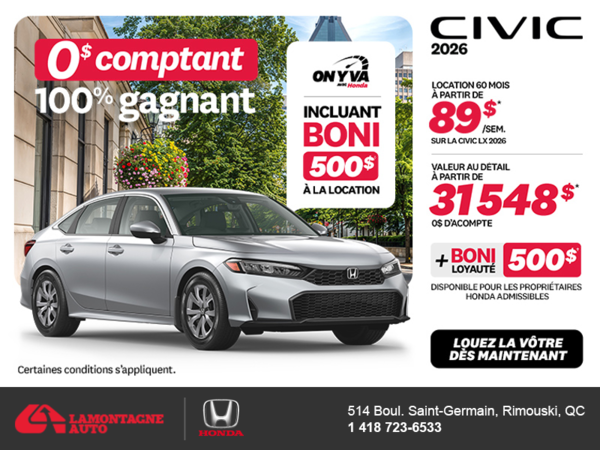 Obtenez la Honda Civic 2026 !