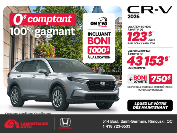 Obtenez la Honda CR-V 2026!