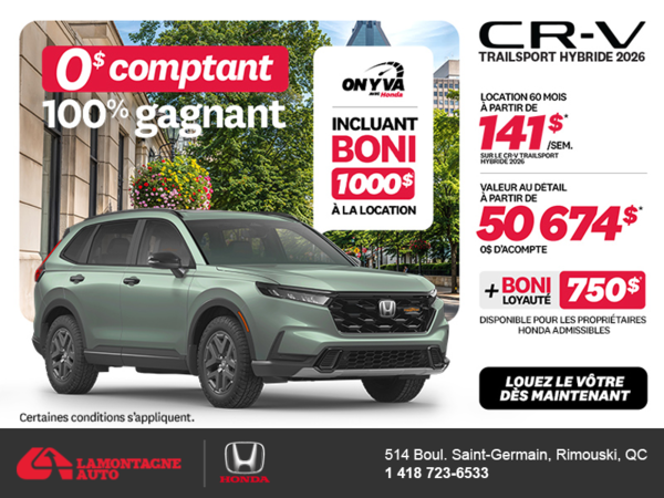 Obtenez la Honda CR-V Hybride 2026!