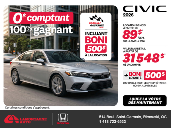 Obtenez la Honda Civic 2026 !
