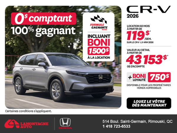 Obtenez la Honda CR-V 2026!