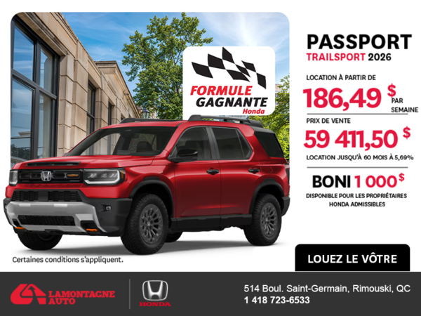 Obtenez la Honda Passport 2026 !