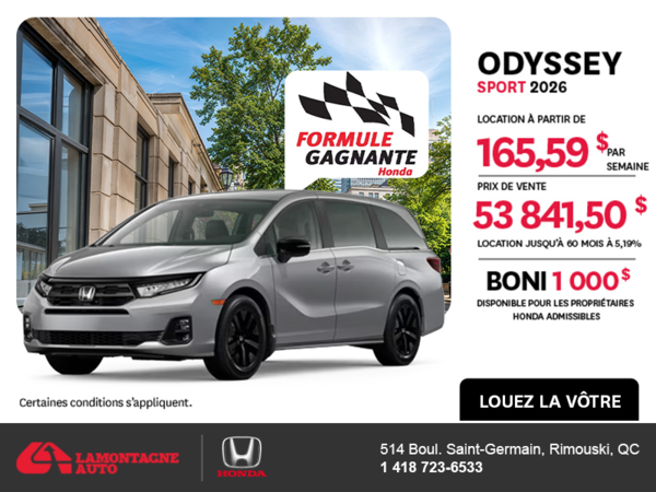 Obtenez la Honda Odyssey 2026 !