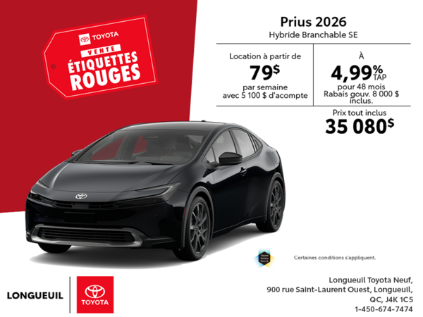 Toyota Prius Hybride Branchable SE 2026