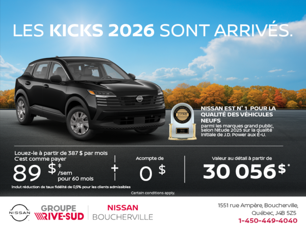 Obtenez le Kicks 2026 !