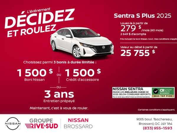 Obtenez la Sentra 2025 S Plus !