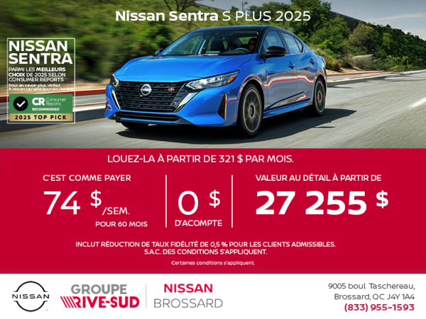 Obtenez la Sentra 2025 S Plus !