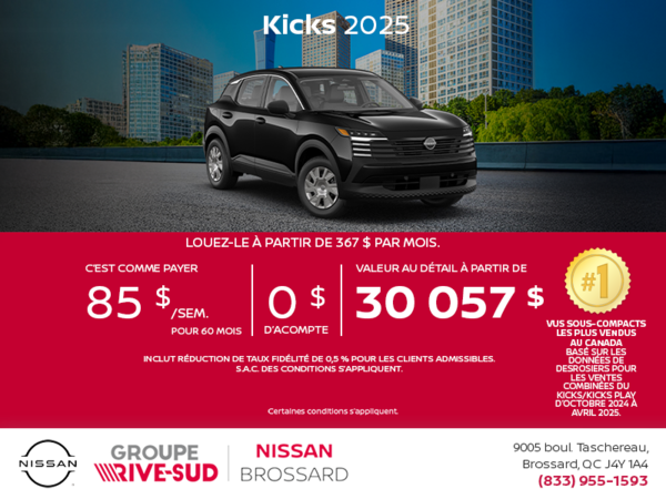 Obtenez le Kicks S 2025 !
