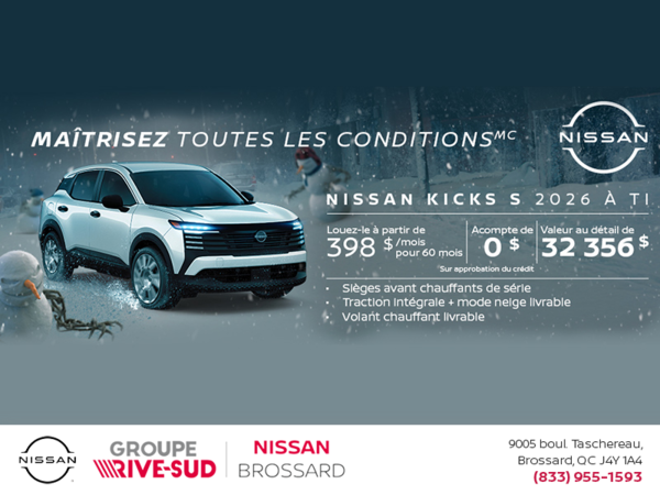 Obtenez le Kicks S 2026 !