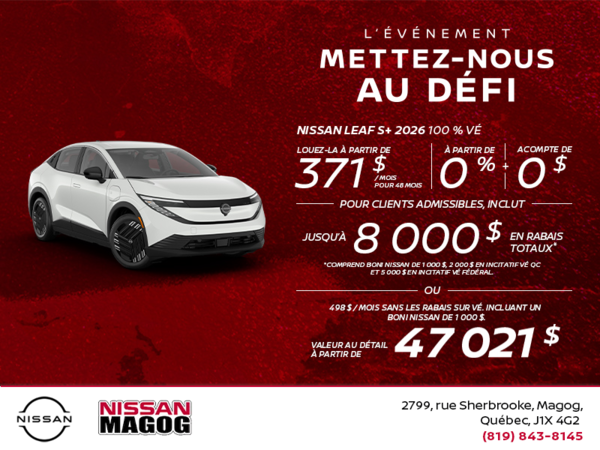 Obtenez la Leaf S+ 2026 !