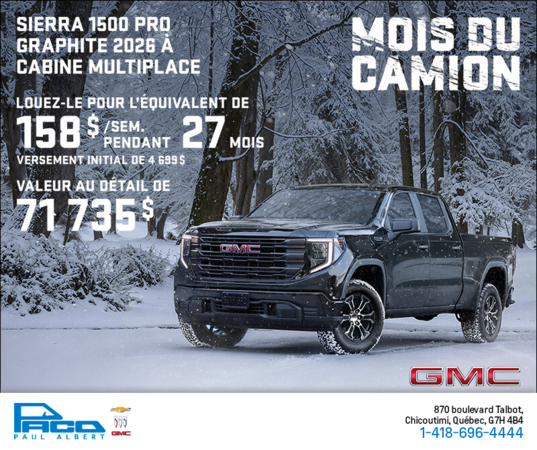Le GMC Sierra 1500 Pro Graphite 2026 à cabine multiplace