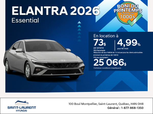 Procurez-vous le Hyundai Elantra 2026