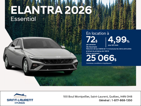 Procurez-vous le Hyundai Elantra 2026