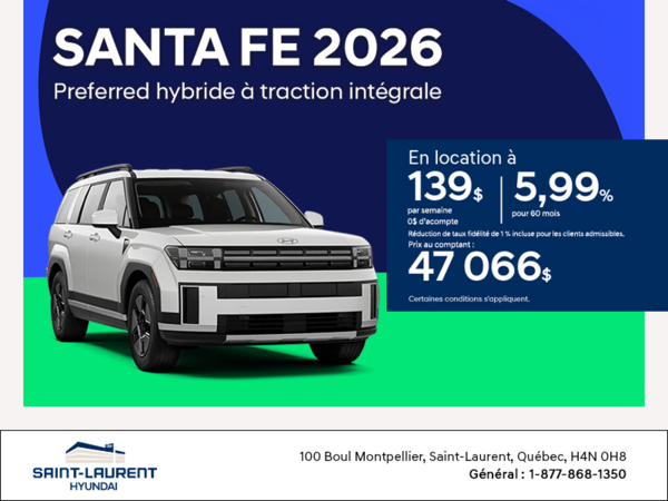 Procurez-vous le Hyundai Santa Fe Hybride 2026